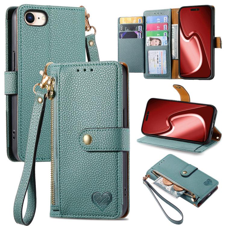 Love Zipper Lanyard Leather Phone Case