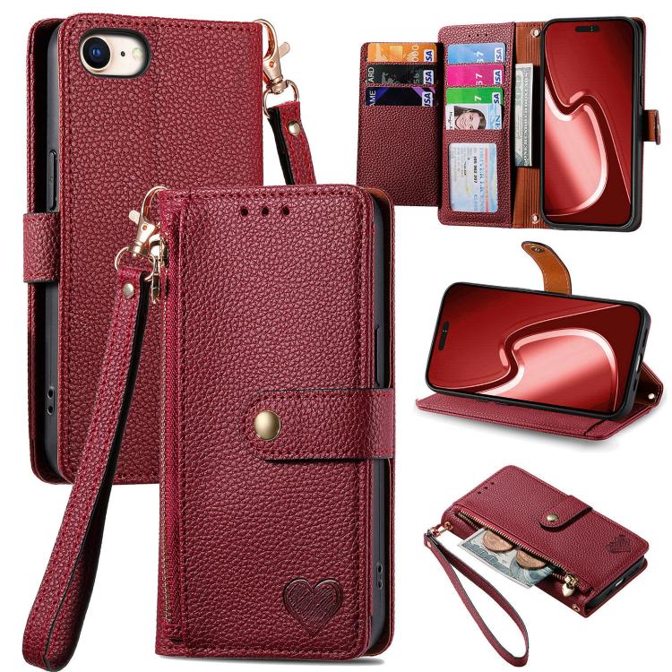 Love Zipper Lanyard Leather Phone Case