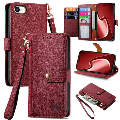 Love Zipper Lanyard Leather Phone Case