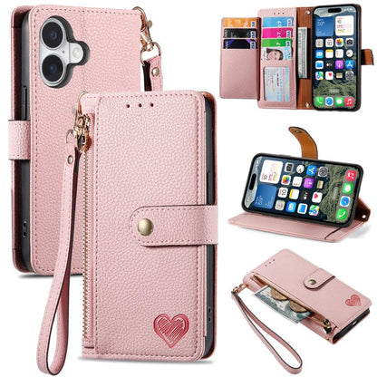 Love Zipper Lanyard Leather Phone Case