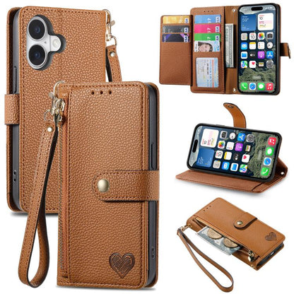 Love Zipper Lanyard Leather Phone Case