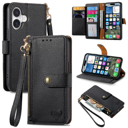 Love Zipper Lanyard Leather Phone Case
