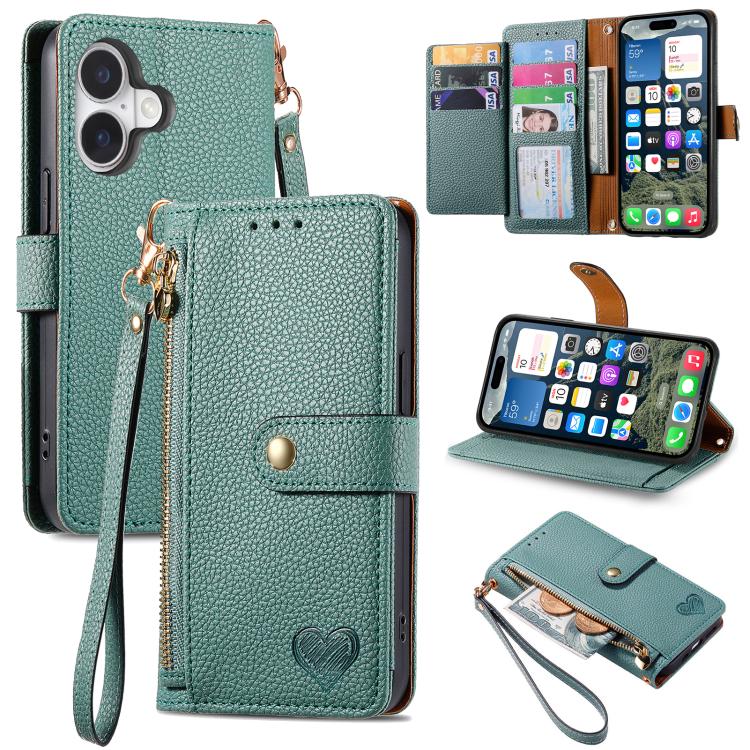 Love Zipper Lanyard Leather Phone Case
