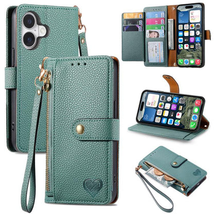 Love Zipper Lanyard Leather Phone Case