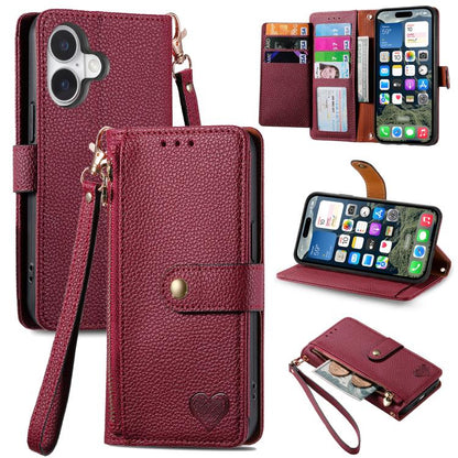 Love Zipper Lanyard Leather Phone Case