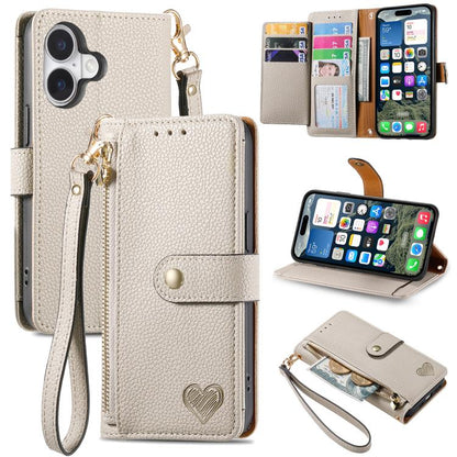 Love Zipper Lanyard Leather Phone Case
