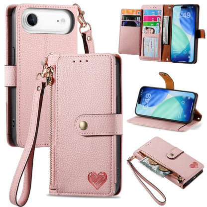 Love Zipper Lanyard Leather Phone Case