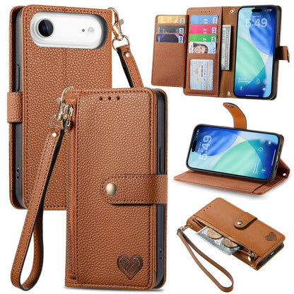 Love Zipper Lanyard Leather Phone Case