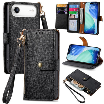 Love Zipper Lanyard Leather Phone Case