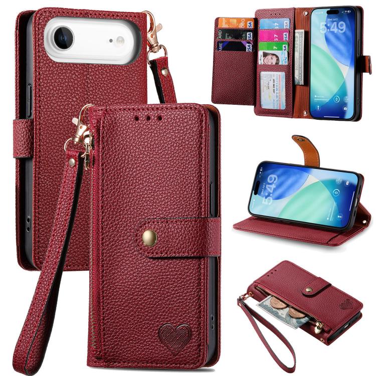 Love Zipper Lanyard Leather Phone Case