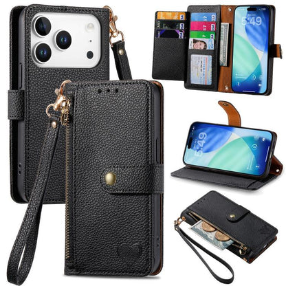 Love Zipper Lanyard Leather Phone Case
