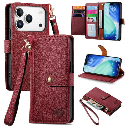 Love Zipper Lanyard Leather Phone Case