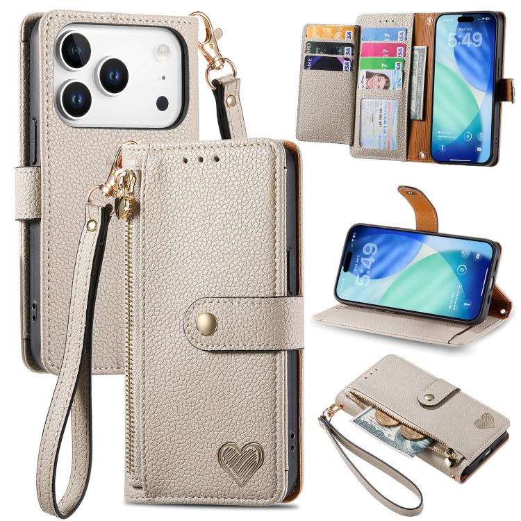 Love Zipper Lanyard Leather Phone Case