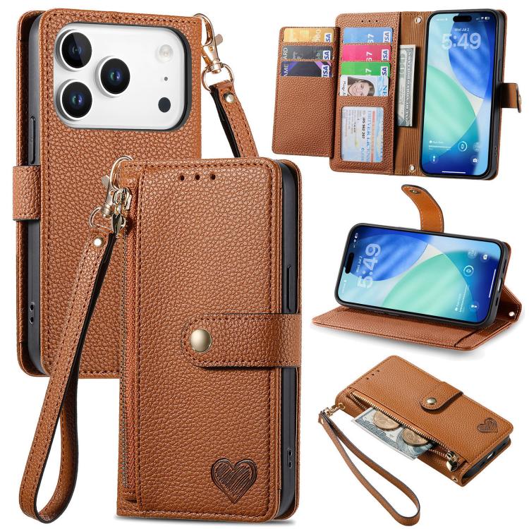 Love Zipper Lanyard Leather Phone Case
