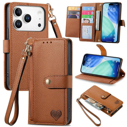 Love Zipper Lanyard Leather Phone Case