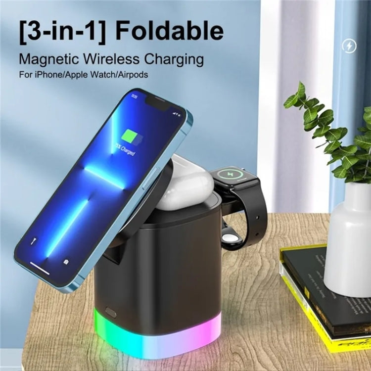 T15 3 in 1 Magnetic Magsafe Wireless Charger Folding Charging Stand For iPhone / iWatch / AirPods...