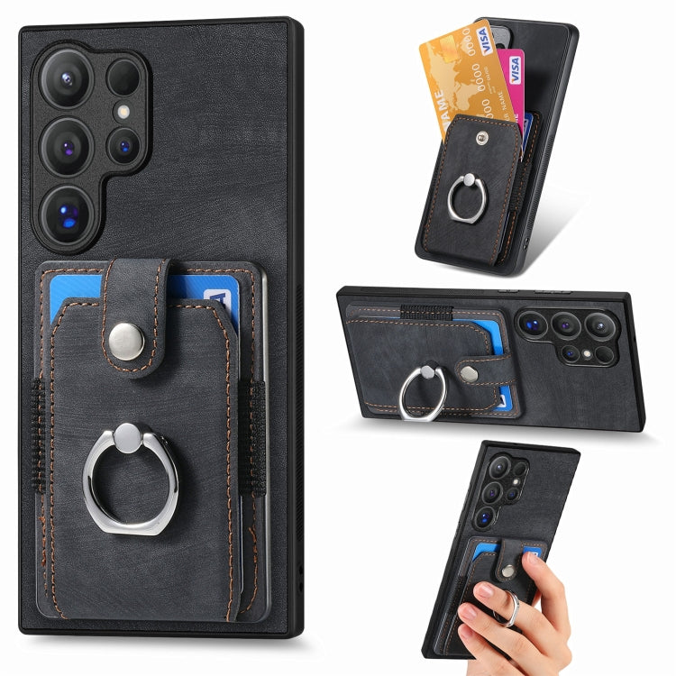 Retro Skin-feel Ring Card Wallet Phone Case
