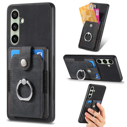Retro Skin-feel Ring Card Wallet Phone Case