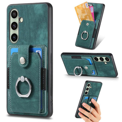 Retro Skin-feel Ring Card Wallet Phone Case