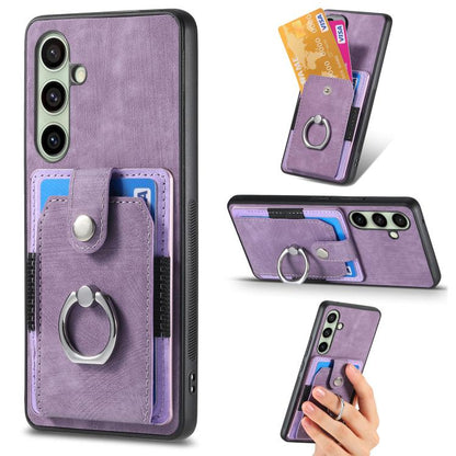 Retro Skin-feel Ring Card Wallet Phone Case