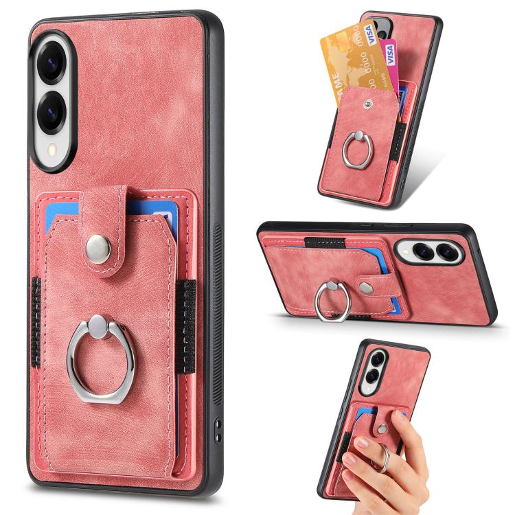Retro Skin-feel Ring Card Wallet Phone Case