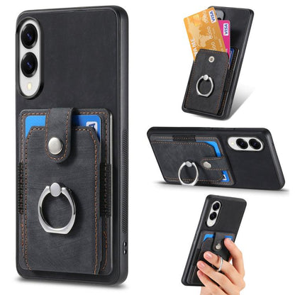 Retro Skin-feel Ring Card Wallet Phone Case