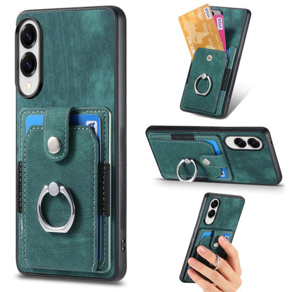 Retro Skin-feel Ring Card Wallet Phone Case