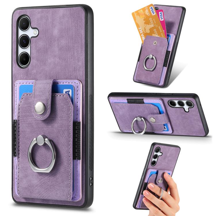 Retro Skin-feel Ring Card Wallet Phone Case