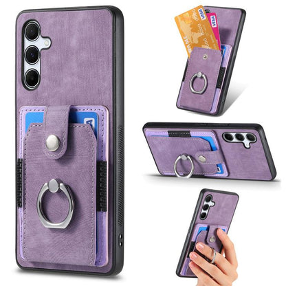 Retro Skin-feel Ring Card Wallet Phone Case