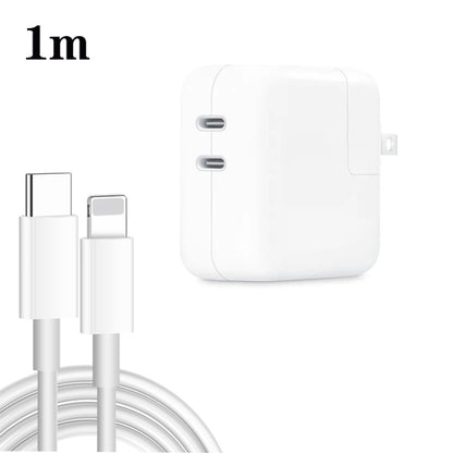 35W PD3.0 USB-C / Type-C Dual Port Charger with Type-C to 8 Pin Data Cable, US Plug��������������...