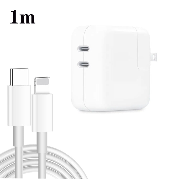 35W PD3.0 USB-C / Type-C Dual Port Charger with Type-C to 8 Pin Data Cable, US Plug��������������...