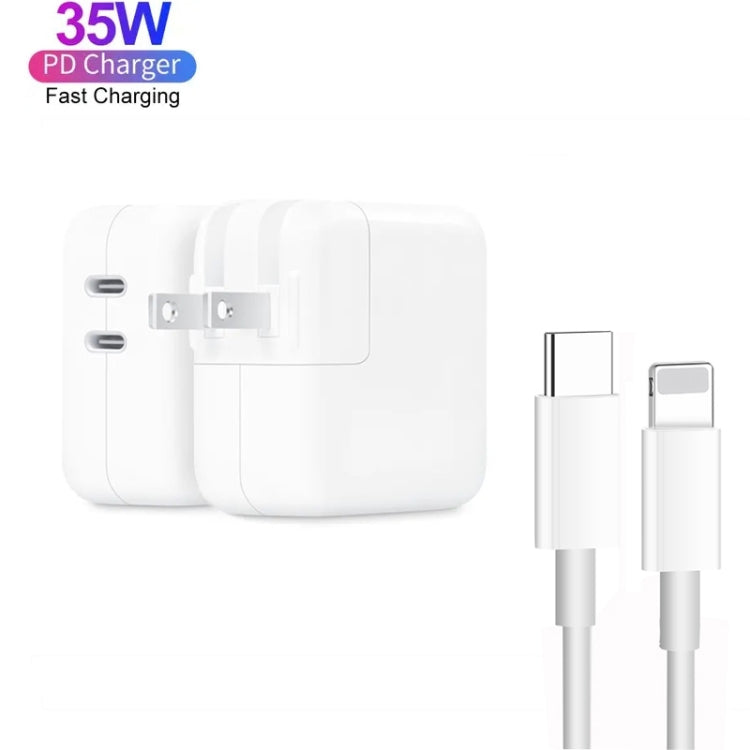 35W PD3.0 USB-C / Type-C Dual Port Charger with Type-C to 8 Pin Data Cable, US Plug��������������...