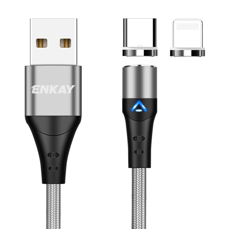 ENKAY 2 in 1 3A USB to 8 Pin + Type-C Magnetic Fast Charging Data Cable, 1m 3A USB to 8 Pin + Typ...