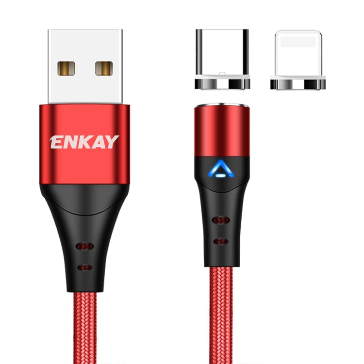 ENKAY 2 in 1 3A USB to 8 Pin + Type-C Magnetic Fast Charging Data Cable, 1m 3A USB to 8 Pin + Typ...