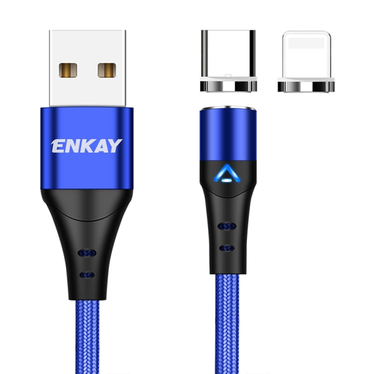 ENKAY 2 in 1 3A USB to 8 Pin + Type-C Magnetic Fast Charging Data Cable, 1m 3A USB to 8 Pin + Typ...