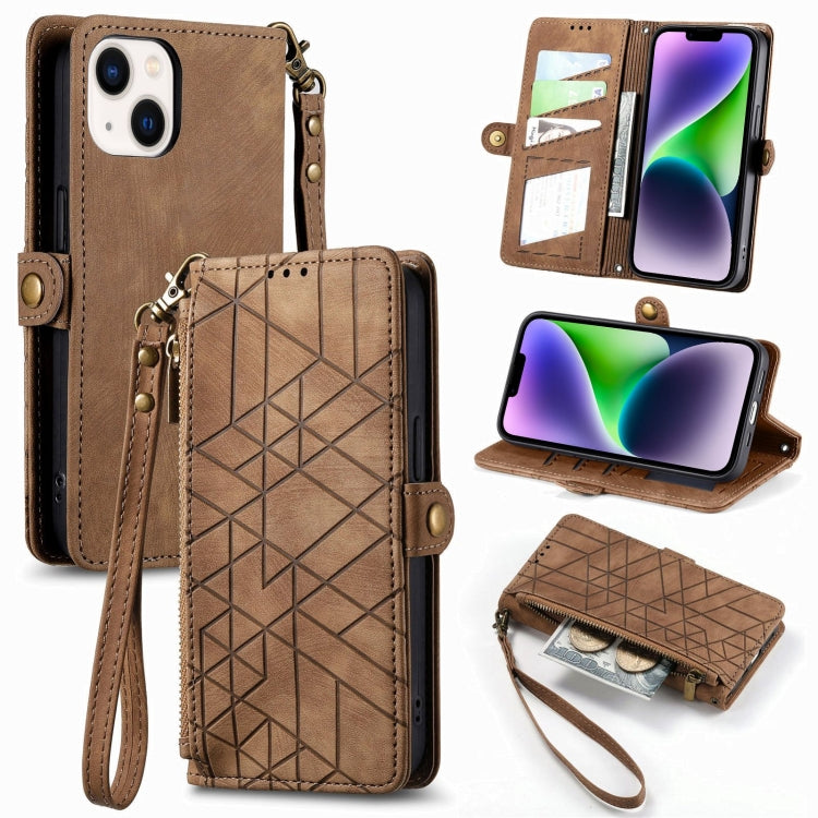 Geometric Zipper Wallet Side Buckle Leather Phone Case