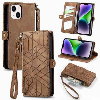 Geometric Zipper Wallet Side Buckle Leather Phone Case