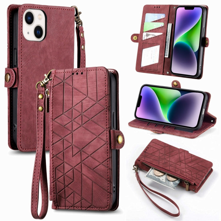 Geometric Zipper Wallet Side Buckle Leather Phone Case