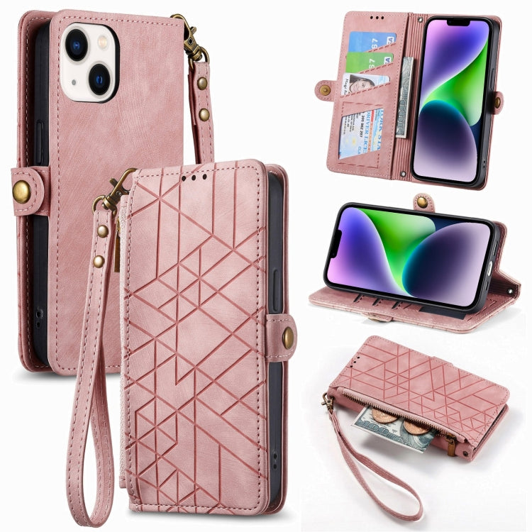 Geometric Zipper Wallet Side Buckle Leather Phone Case