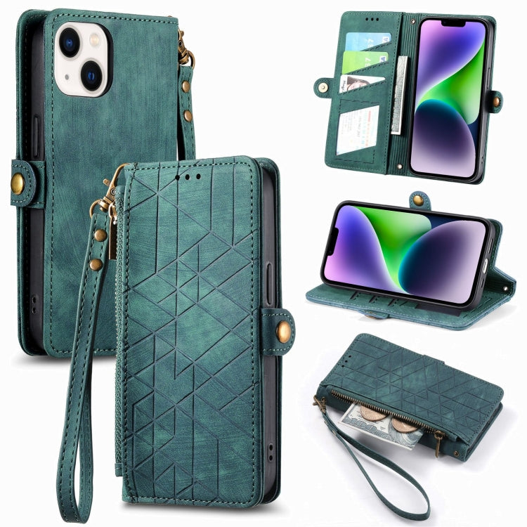 Geometric Zipper Wallet Side Buckle Leather Phone Case