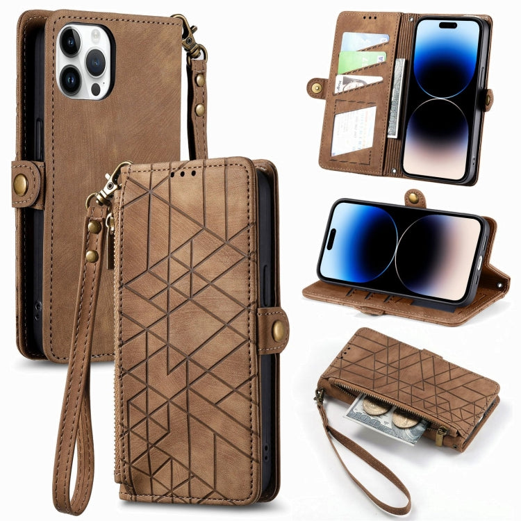 Geometric Zipper Wallet Side Buckle Leather Phone Case