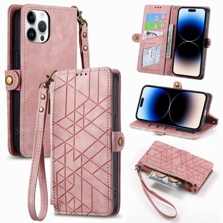 Geometric Zipper Wallet Side Buckle Leather Phone Case