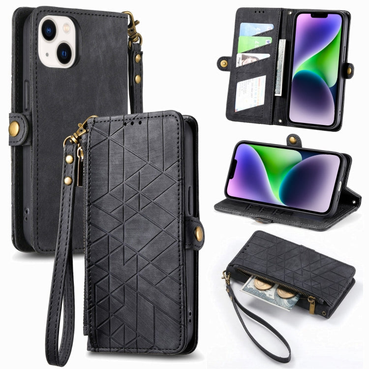Geometric Zipper Wallet Side Buckle Leather Phone Case