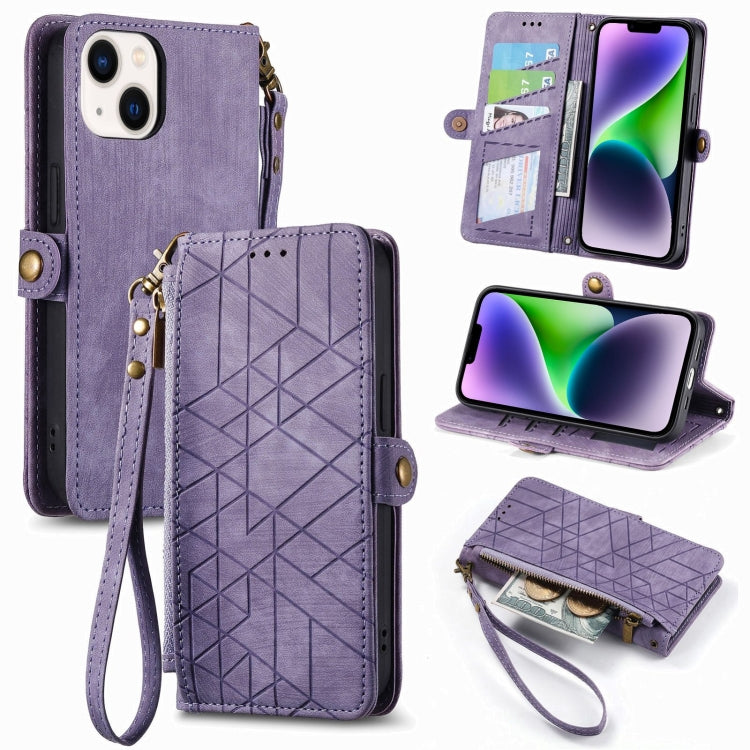 Geometric Zipper Wallet Side Buckle Leather Phone Case