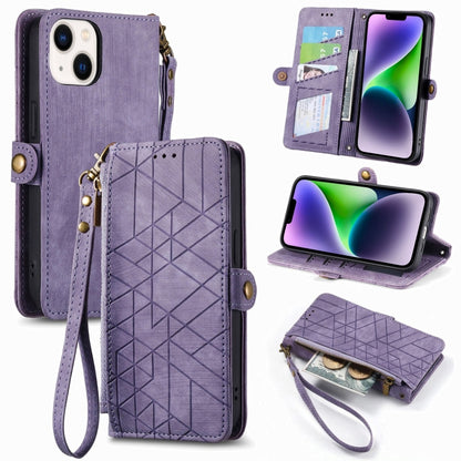 Geometric Zipper Wallet Side Buckle Leather Phone Case
