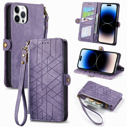 Geometric Zipper Wallet Side Buckle Leather Phone Case