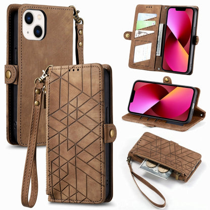 Geometric Zipper Wallet Side Buckle Leather Phone Case