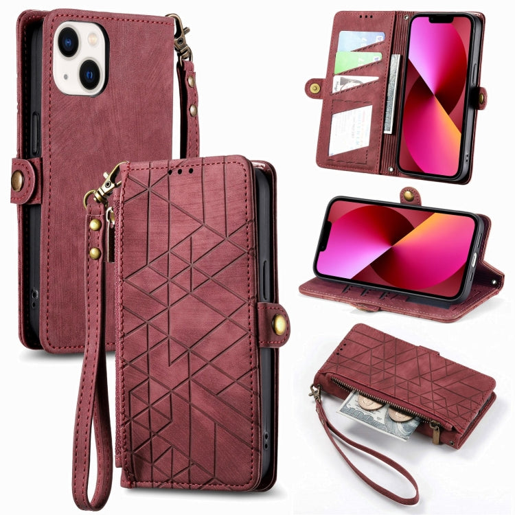 Geometric Zipper Wallet Side Buckle Leather Phone Case