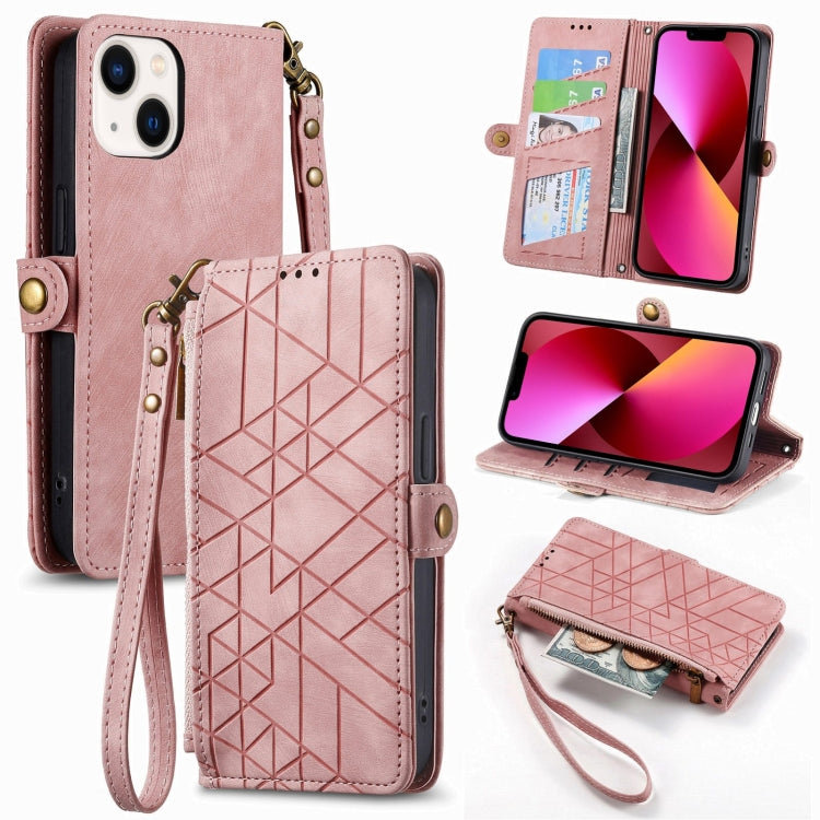 Geometric Zipper Wallet Side Buckle Leather Phone Case