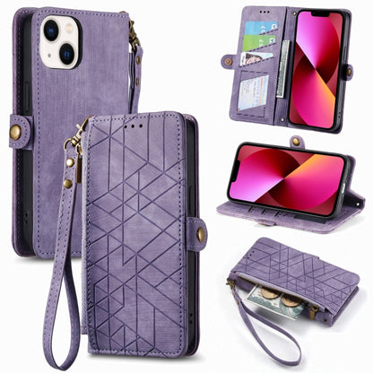 Geometric Zipper Wallet Side Buckle Leather Phone Case